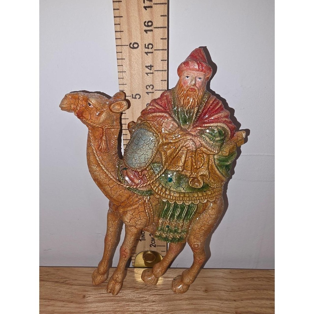 vintage crackle-finish nativity figurine or ornament Wise Man riding a camel